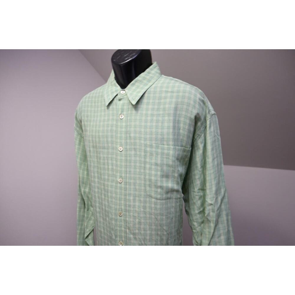 Indigo Palms‎ Tommy Bahama Hawaiian Shirt Tencel Linen Plaid Mens Size XL